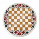 24" White Chess Marble Round Table Top Multi Marquetry Inlay Hallway Decor E941
