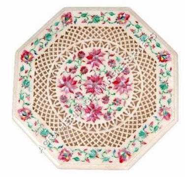 24" Filigree Marble White Coffee Console Beautiful Table Top Inlay Decor E883