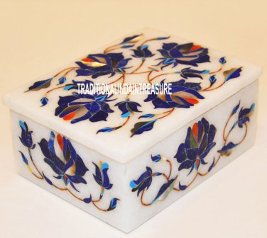 4"x3"x2" Marble Personalized Jewelry Box Lapis Lazuli Inlay Exclusive Best Gift