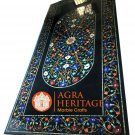75"x40" Black Marble Dining Table Top With Stand Multi Stone Decor E1144
