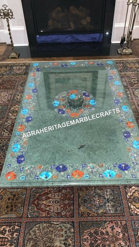 96"x48" Green Marble Center DIning Top Table Marquetry Inlay Wedding Decor E442