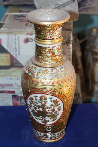 14" Marvelous Marble Flower Vase Multi Hand Painted Design Hallway Decor H5737