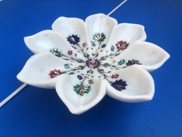 12" White Marble Fruit Decorative Bowl Multi Marquetry Inlay Kitchen Decor E1154
