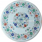 24" White Marble Marquetry Top Coffee Table Rare Stone Mosaic Inlaid Decor H2026