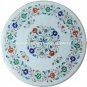 24" White Marble Marquetry Top Coffee Table Rare Stone Mosaic Inlaid Decor H2026