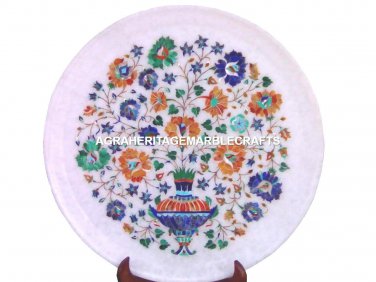 15" Round Marble Inlay Customized Plate Multi Inlay Stunning Design Decor H1128