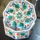 6" Marble Girls Jewelry Gift Box Malachite Parrot Inlay Multi Floral Decor M062