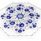 12" White Marble Side Coffee Table Top Lapis Lazuli Stone Inlay Home Decor H3060
