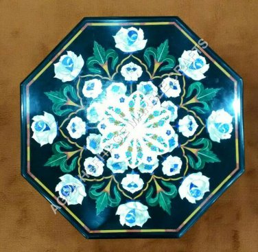 24" Black Marble Coffee Table Top Mother of Pearl Malachite Inlay Decor E1023