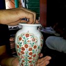 9" White Marble Flower Decorative Pot Carnelian Malachite Inlay Floral Art E1110 9" White Marble Flower Decorative Pot Carnelian Malachite Inlay Floral Art E1110