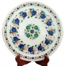 11" Marble Serving Round Plate Real Lapis Lazuli Inlay Floral Art Decor Gifts