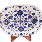 Indian White Makrana Serving Tray Lapis Lazuli Inlay Floral Art Christmas Decor Indian White Makrana Serving Tray Lapis Lazuli Inlay Floral Art Christmas Decor
