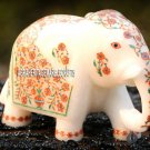 4'' Marble Elephant Carnelian Malachite Inlay Floral Decor Giving Gifts H3667