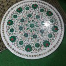 15" Marble Plate Handmade Malachite Floral Mosaic Marquetry Inlay Outdoor Decor