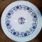 12" Marble White Round Plate Lapis Stone Inlay Pietra Dura Floral Home Decor