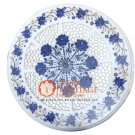 15" White Marble Round Table Top Lapis Lazuli Filigree Inlay Bedroom Decor E943 15" White Marble Round Table Top Lapis Lazuli Filigree Inlay Bedroom Decor E943
