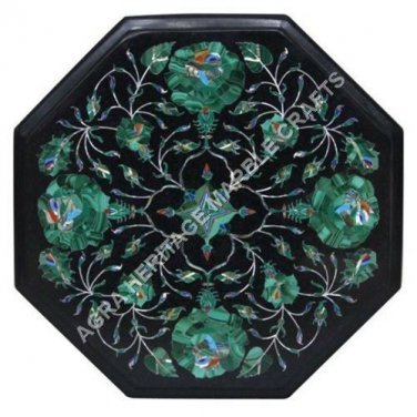 12" Marble Coffee End Coffee Table Top Malachite Inlay Living Room Decor E479