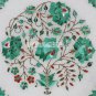 12" Marble White Round Plate Malachite Floral Work Inlaid Kitchen Art Home Decor