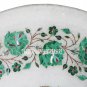12" Marble White Round Plate Malachite Floral Work Inlaid Kitchen Art Home Decor