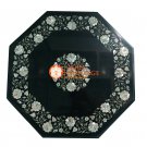 Black Marble Center Coffee Top Table Mother of Pearl Inlay Gemstone Decor E136