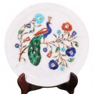 10" Marble Round Serving Dish Plate Fine Peacock Inlay Pietradura Art Deco Gifts 10" Marble Round Serving Dish Plate Fine Peacock Inlay Pietradura Art Deco Gifts