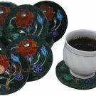 Decorative Stone Green Marble Coaster Set Carnelian Inlay Floral Art Gift E1971