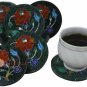 Decorative Stone Green Marble Coaster Set Carnelian Inlay Floral Art Gift E1971