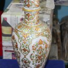 14" White Marble Flower Beautiful Vase Hand Painted With Jewel Tone Colors H5744