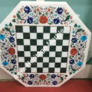 24" White Marble Coffee Chess Table Cum Coffee Table Top Peacock Inlay Floral
