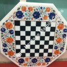24" White Marble Coffee Chess Table Cum Coffee Table Top Multi Inlay Floral Art