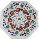 15" White Marble Side Table Top Semi Precious Inlay Marquetry Art Outdoor Decor
