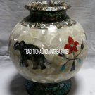12" White Marble Pot Elephant Art Inlay Mother of Pearl Pauashell Stone Decor