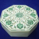 6"x6"x2" Decorative White Marble Jewelry Box Marquetry Malachite Inlay Gifts