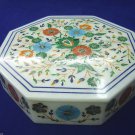 6"x6"x2" Marble Jewelry Box Multi Gems Marquetry Inlay Semi Precious Decor Arts