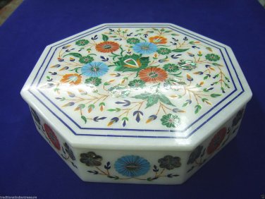 6"x6"x2" Marble Jewelry Box Multi Gems Marquetry Inlay Semi Precious Decor Arts
