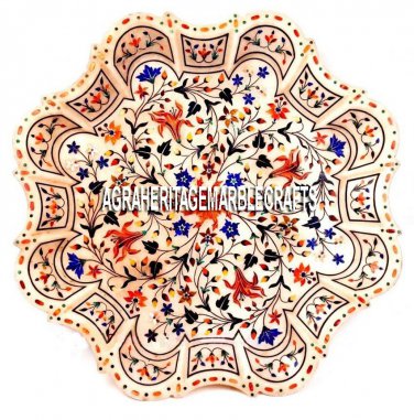 18" White Marble Plate Decorative Floral Art Inlay Mosaic Home Gift Decor H3184