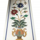 White Marble Breakfast Table Top Floral Marquetry Inlay Patio Decor E1535