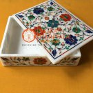 Marble Jewelry Storage Box Lapis Lazuli Carnelian Malachite Inlay Floral E1584