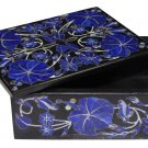 4"x3"x2" Black Marble Jewelry Box Lapis Lazuli Inlay Floral Art Collectible Gift