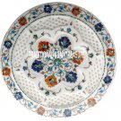 13" White Marble Plate Multi Inlay Lattice Design Pietradura Kitchen Gift Decor
