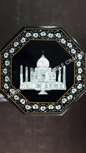 18" Black Marble Octagon Coffee Custom Table Top Taj Mahal Inlay Design H4098A