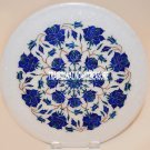 14" White Marble Plate Marquetry Inlay Lapis Lazuli Floral Kitchen Gift Decor