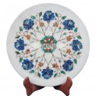 12" Marble Round Plate Lapis Lazuli Stone Mosaic Inlay Floral Art Home Decor