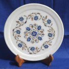 8" Decorative White Marble Plate Semi Precious Lapis Lazuli Hakik Inlay Gifts