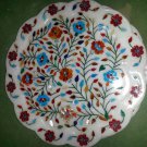 15" Marble Plate Carnelian Turquoise Multi Inlay Floral Handicraft Art Decor