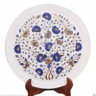 15" Marble Serving Plate Lapis Lazuli Inlay Precious Stone Kitchen Decor Gift