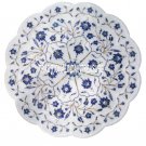 15" White Marble Serving Plate Lapis Lazuli Inlay Marquetry Kitchen Decor