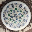 White Marble Coffee Kitchen Table Top Lapis Malachite Inlay Patio Decor H5383