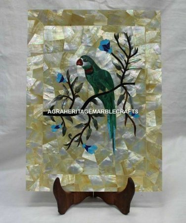 15"x9" Marble Decorative Tray Abalone Inlay Gemstone Parrot Art Gift Decor E04