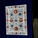 12"x9" Multi Floral Inlaid Marble White Serving Tray Marquetry Patio Decor H4079
